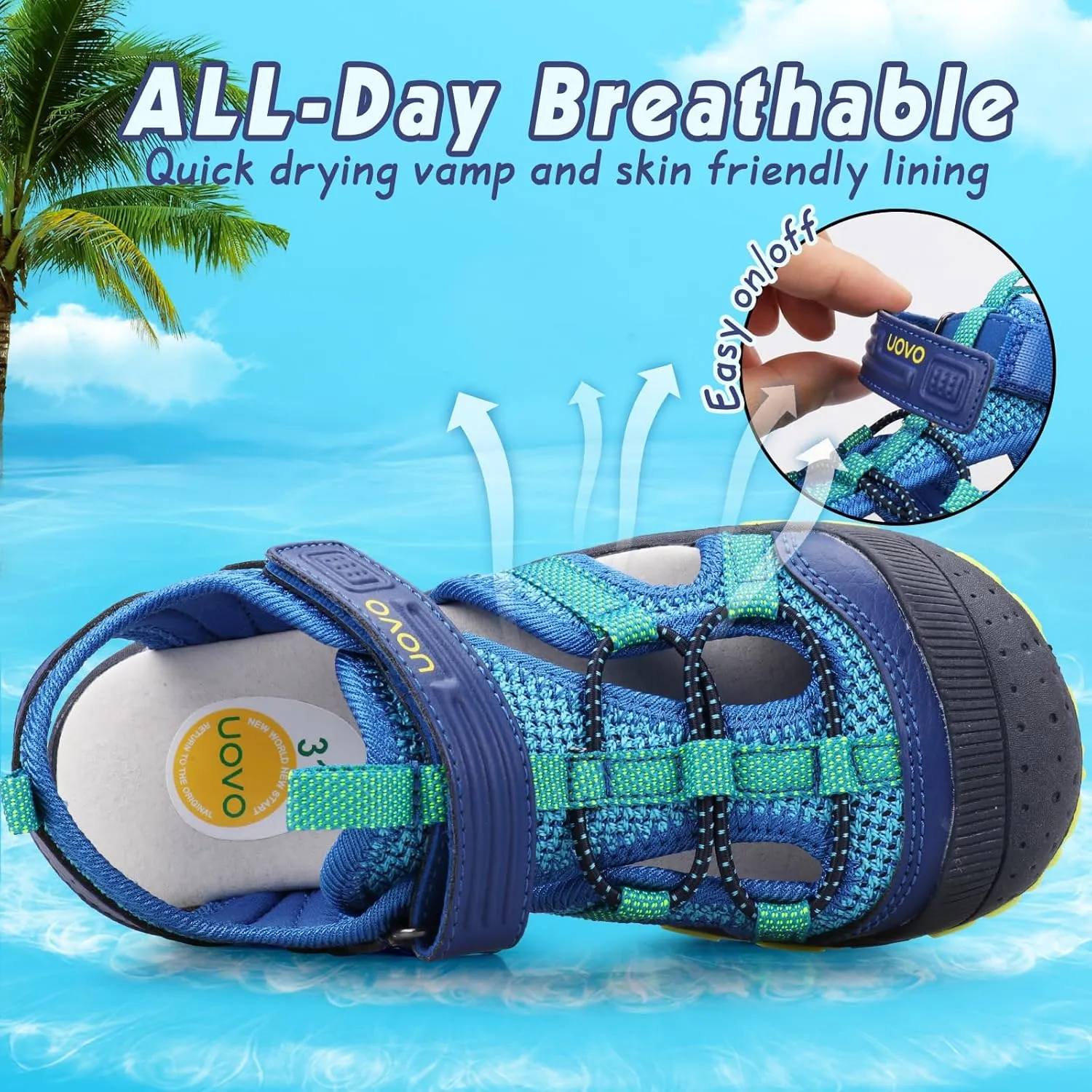UOVO Boys Girls Summer Water Sandals Closed Toe Lightweight Outdoor Sport Shoes(Toddler/Little Kid/Big Kid)