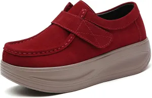 URLECHS Women's Suede Platform Walking Shoes | Adjustable Hook and Loop Rocker Bottom Support | Comfortable Round Toe Non-Slip Sneakers Fashion Casual Shoes for Women