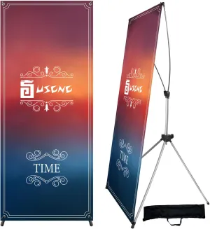 USCNC X Banner Stand Adjustable Fit Banner 23 x 63 to 32 x 78 Inch, Portable Travel Bag, Bigger, More Adaptable Advertising, Stores, Tradeshow, Restaurant, Event, Birthday & Party (2 PACk)