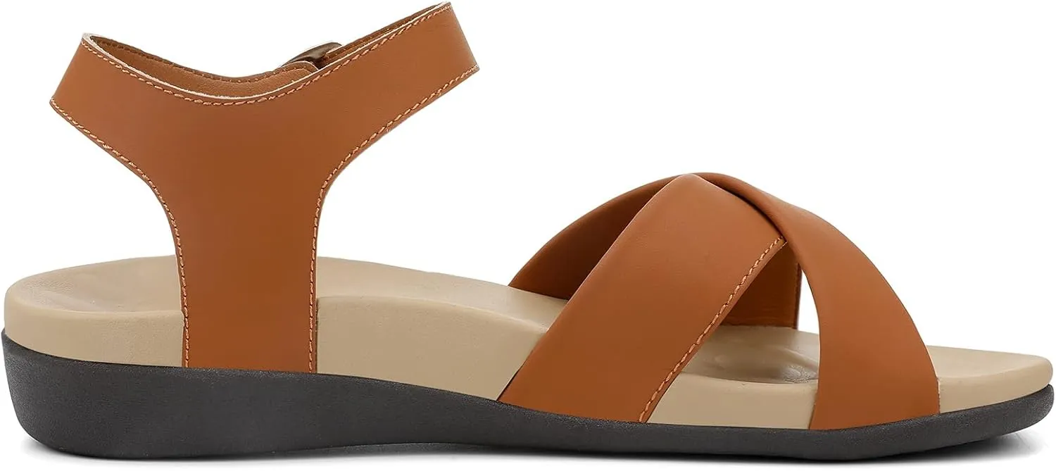 UTENAG Women's Comfortable Walking Flat Sandals Arch Support Ankle Strap Strappy Sandals
