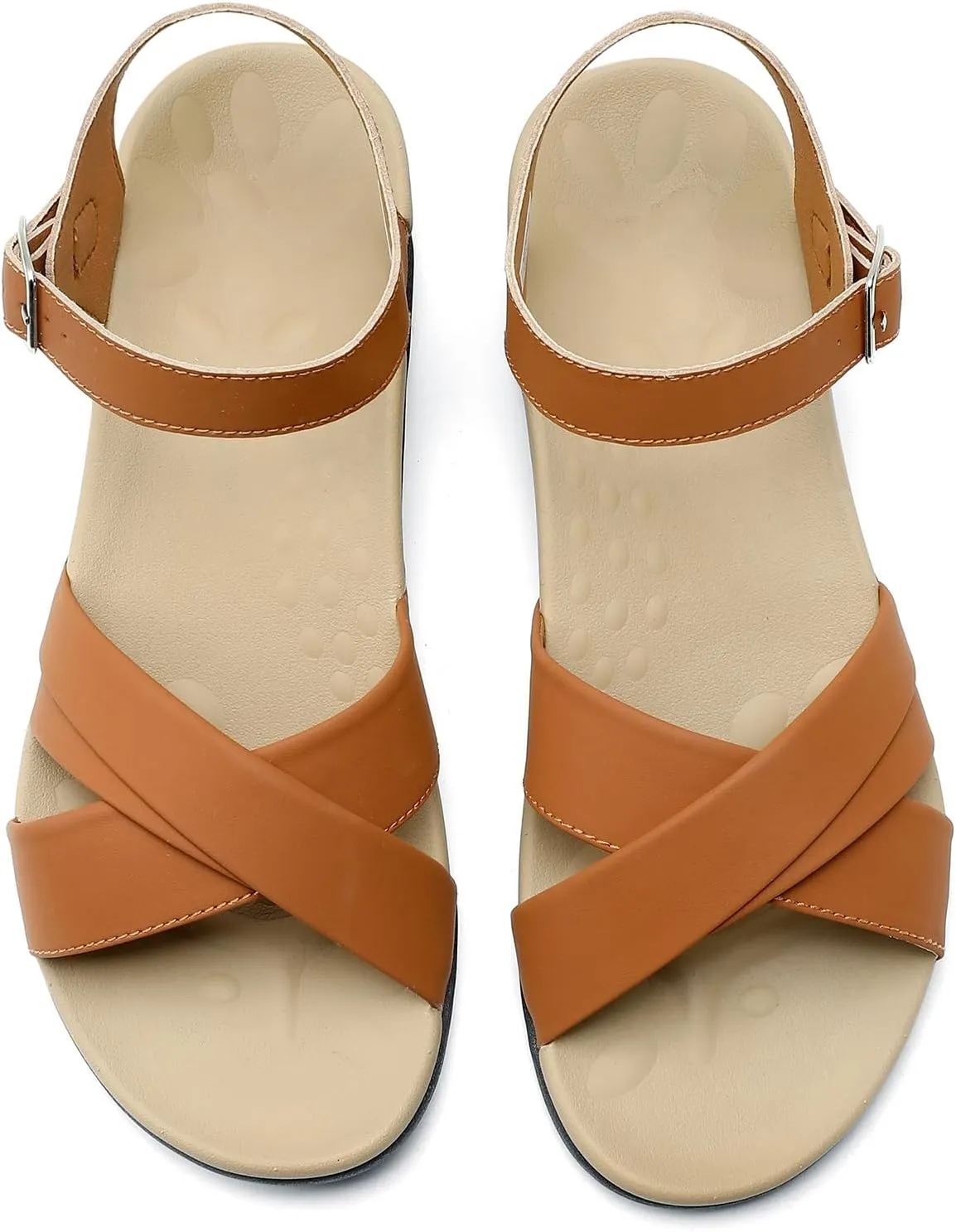 UTENAG Women's Comfortable Walking Flat Sandals Arch Support Ankle Strap Strappy Sandals