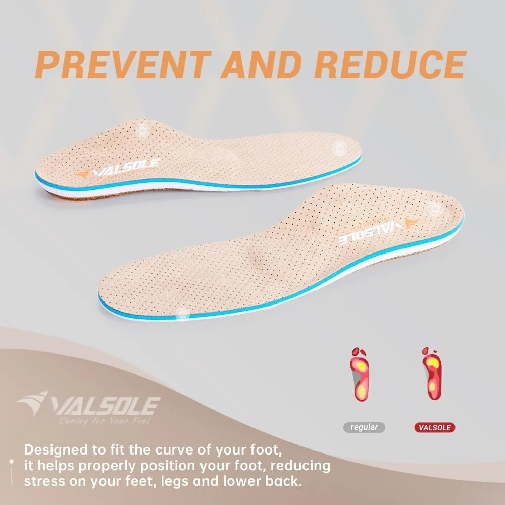 VALSOLE Cork Support Insoles for Men Women,Plantar Fasciitis Arch Support Orthotics Inserts,Relieve Flat Feet,Metatarsalgia,Foot Pain,Standing All Day Boot Work Insole(Beige,Men 4-4.5,Women 6-6.5)
