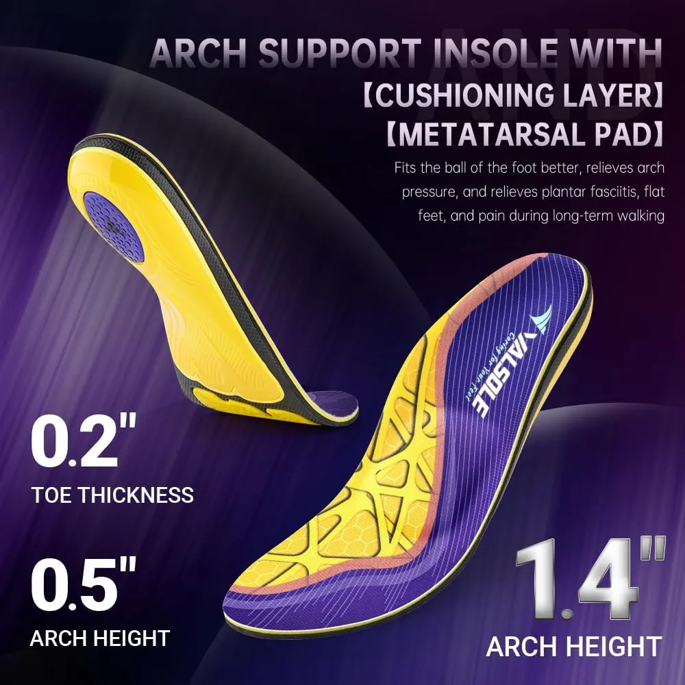 VALSOLE Heavy Duty Support Pain Relief Orthotics - 220  lbs Plantar Fasciitis High Arch Support Insoles for Men Women, Flat Feet Orthotic Insert, Work Boot Shoe Insole, Absorb Shock with Every Step