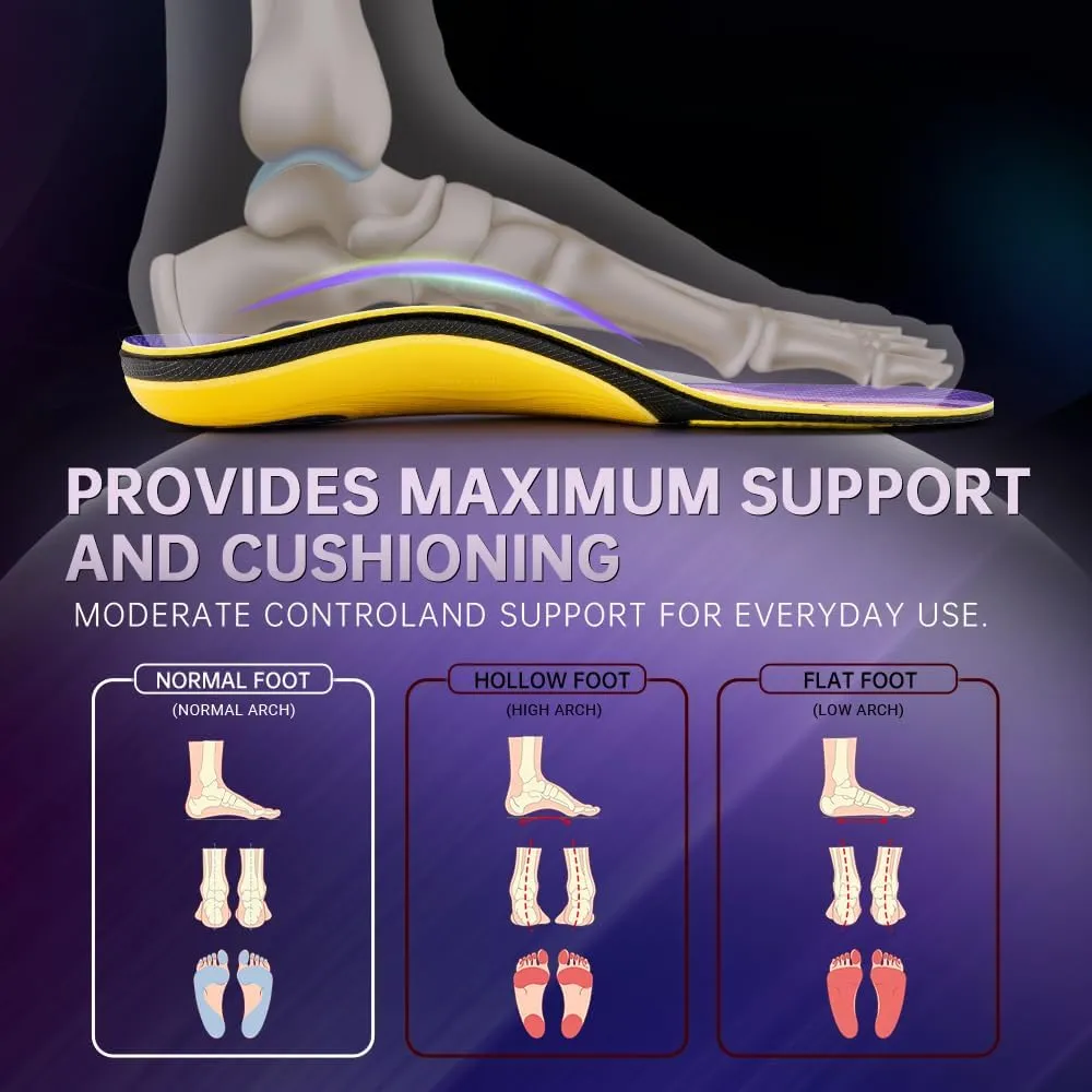 VALSOLE Heavy Duty Support Pain Relief Orthotics - 220  lbs Plantar Fasciitis High Arch Support Insoles for Men Women, Flat Feet Orthotic Insert, Work Boot Shoe Insole, Absorb Shock with Every Step