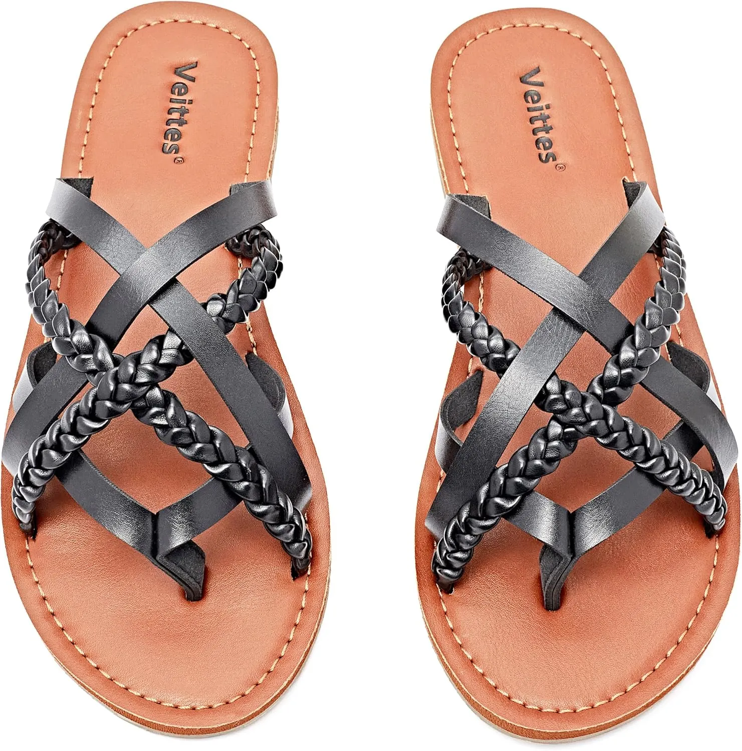 Veittes Women's Flat Sandals - Casual Cute Criss Cross Strappy Flat Summer Shoes.