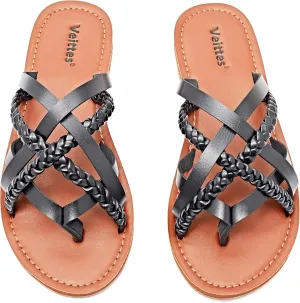Veittes Women's Flat Sandals - Casual Cute Criss Cross Strappy Flat Summer Shoes.