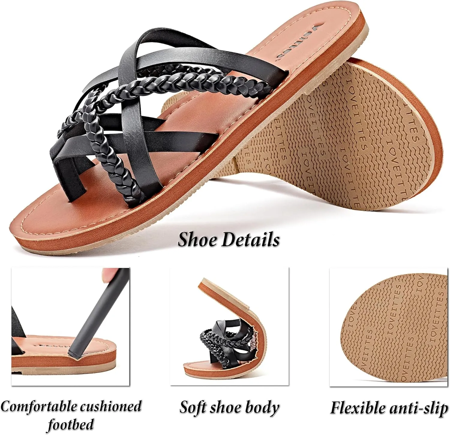 Veittes Women's Flat Sandals - Casual Cute Criss Cross Strappy Flat Summer Shoes.