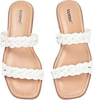 Veittes Women's Flat Slide Sandals - Casual Classic Simple Strappy Slip on Flat Summer Sandals.
