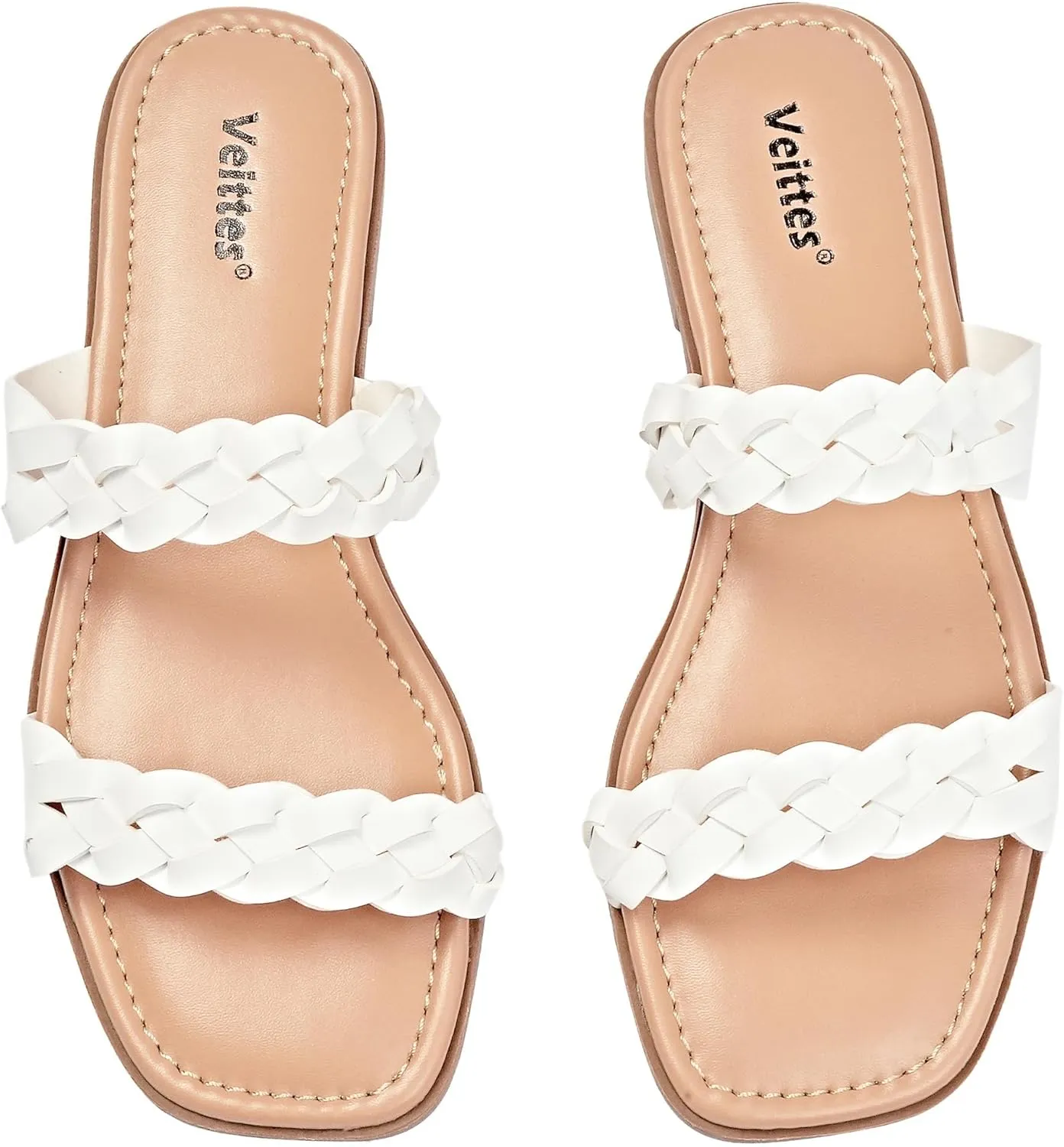 Veittes Women's Flat Slide Sandals - Casual Classic Simple Strappy Slip on Flat Summer Sandals.