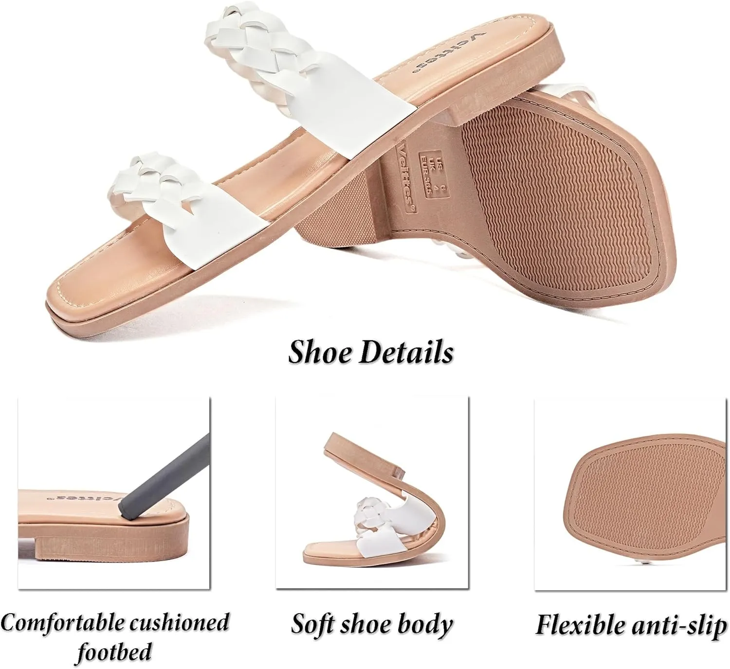 Veittes Women's Flat Slide Sandals - Casual Classic Simple Strappy Slip on Flat Summer Sandals.