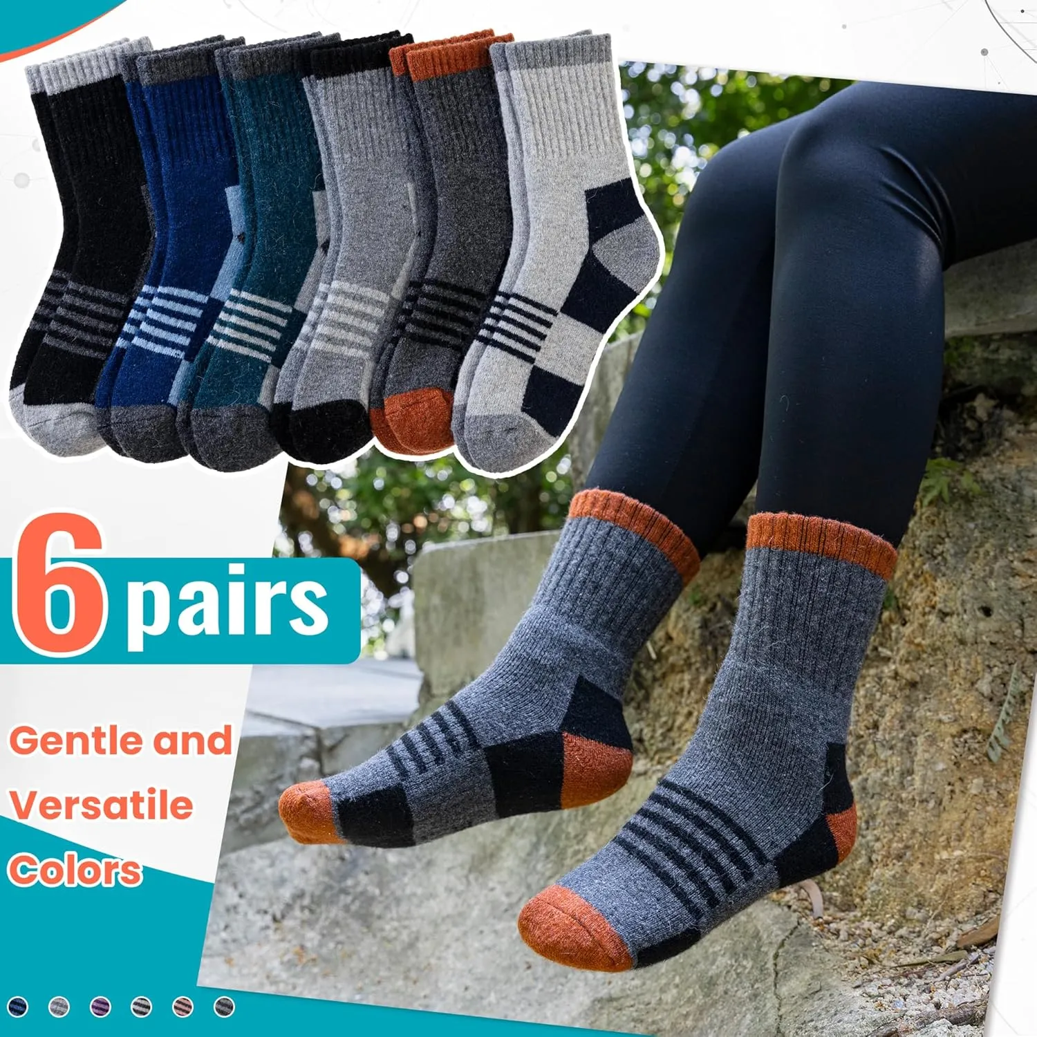 Velice Kids Merino Wool Hiking Socks Toddler Boys Girls Winter Warm Thermal Thick Cushion Crew Boot Socks 6 Pairs