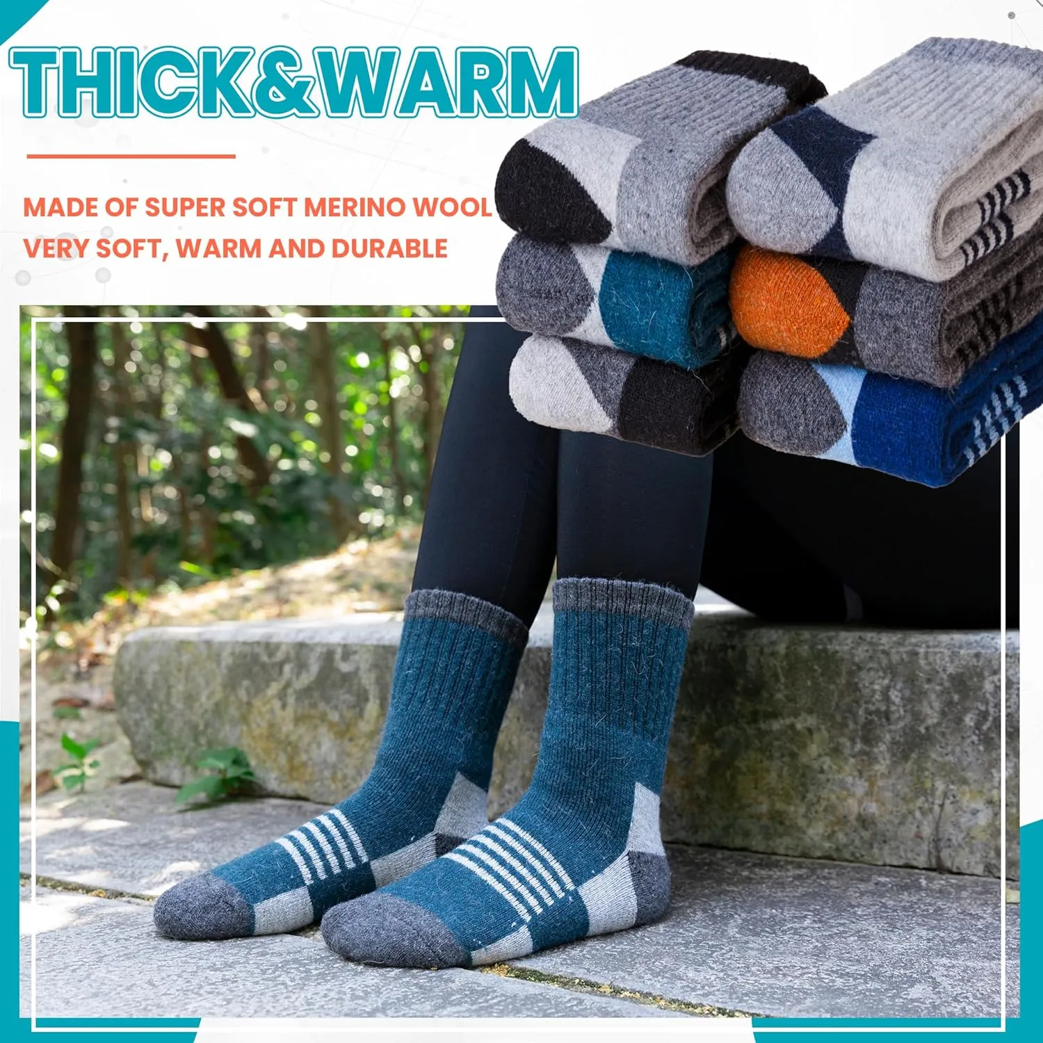 Velice Kids Merino Wool Hiking Socks Toddler Boys Girls Winter Warm Thermal Thick Cushion Crew Boot Socks 6 Pairs