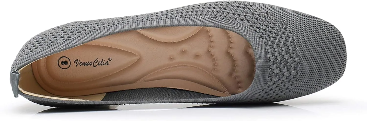 VenusCelia Women's Flexible Knit Flat Shoe