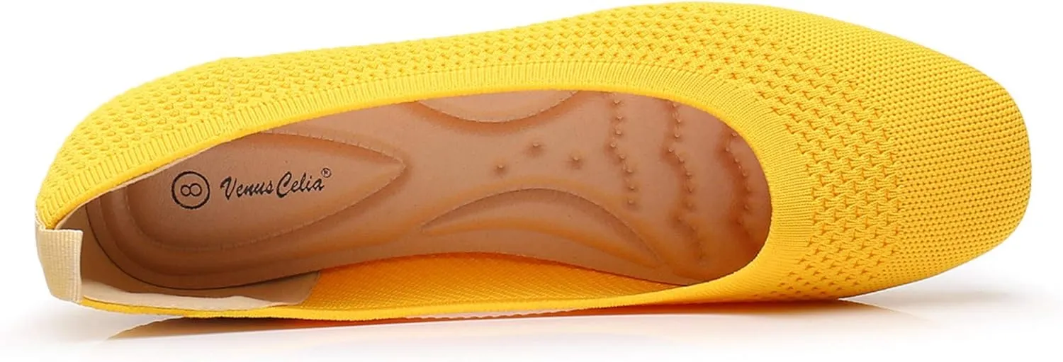 VenusCelia Women's Flexible Knit Flat Shoe