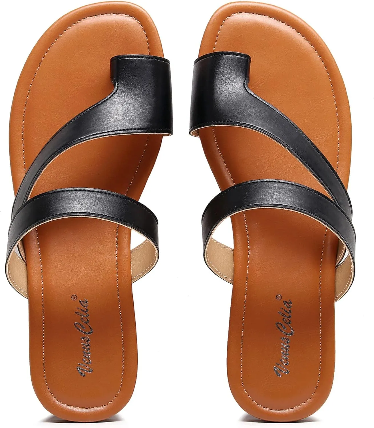 VenusCelia Women's Toe-Ring Wide Slide Sandal