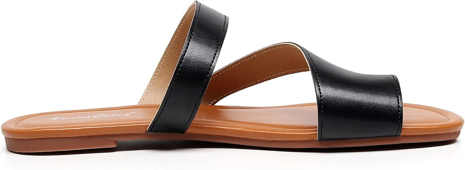 VenusCelia Women's Toe-Ring Wide Slide Sandal