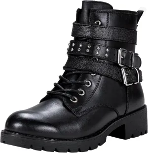 Vepose Women's Ankle Boots, Combat Lace up Booties with Inside Zipper