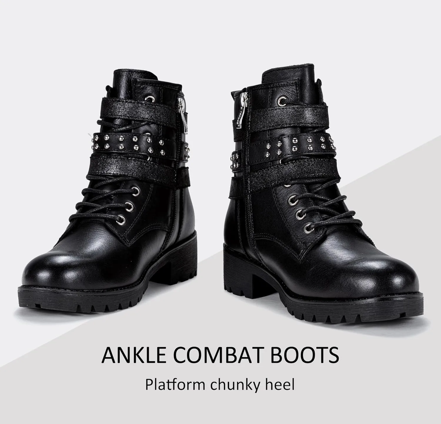 Vepose Women's Ankle Boots, Combat Lace up Booties with Inside Zipper