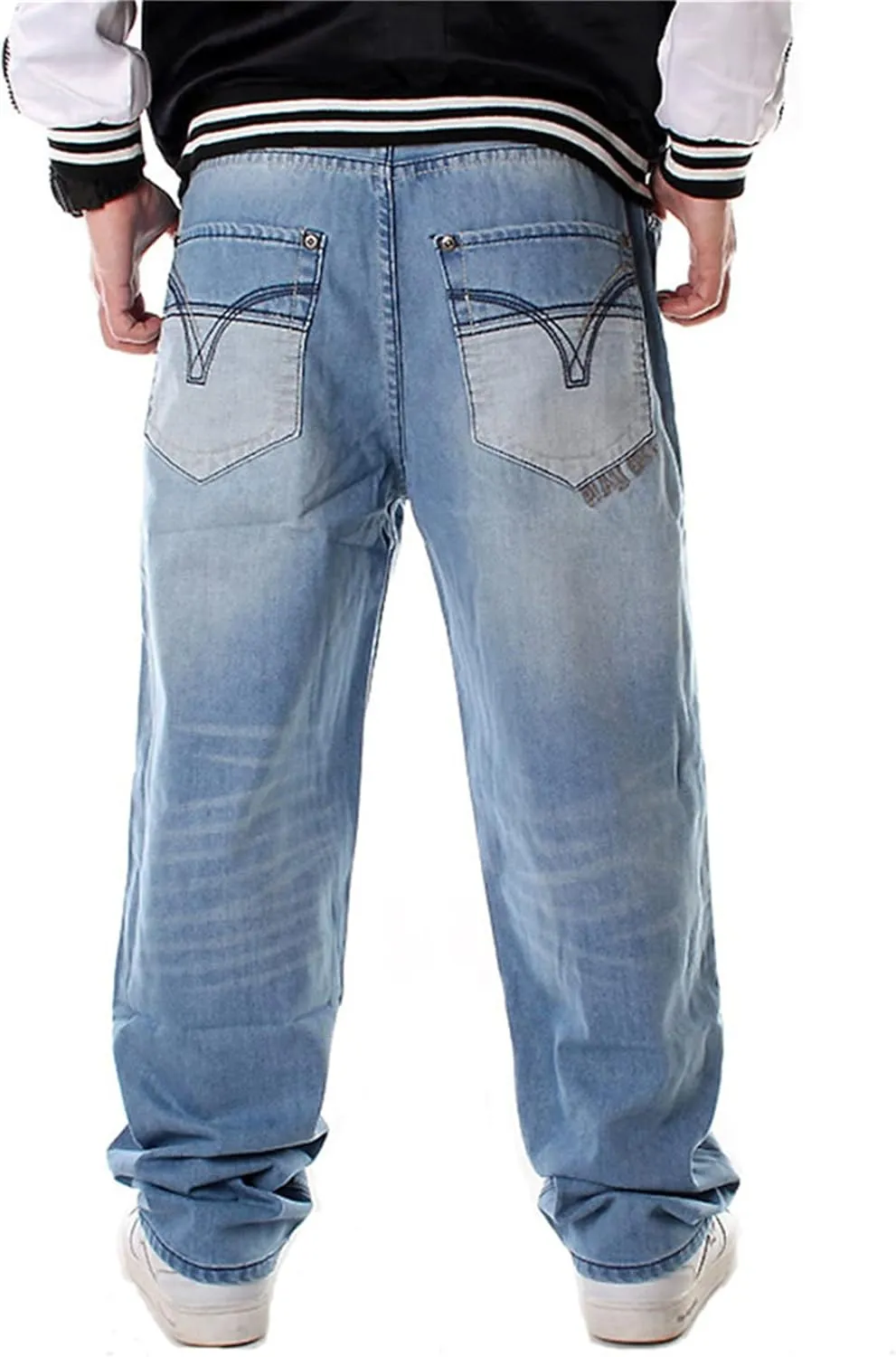 Veroders Men's Baggy Hip Hop Blue Jeans Loose Skateboard Pants Straight Baggy Skater Jeans for Men