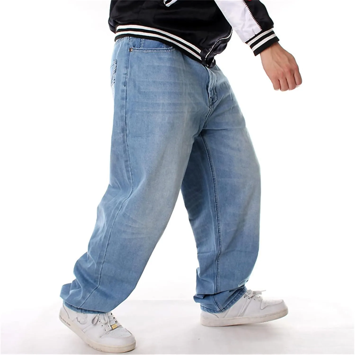 Veroders Men's Baggy Hip Hop Blue Jeans Loose Skateboard Pants Straight Baggy Skater Jeans for Men