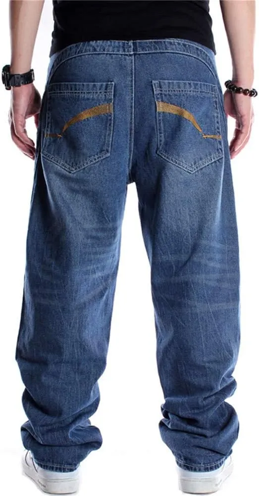 Veroders Men's Baggy Hip Hop Blue Jeans Loose Skateboard Pants Straight Baggy Skater Jeans for Men