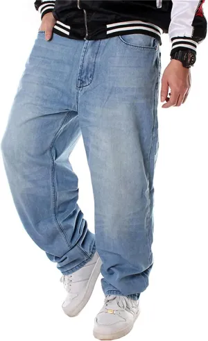 Veroders Men's Baggy Hip Hop Blue Jeans Loose Skateboard Pants Straight Baggy Skater Jeans for Men
