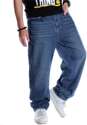 Veroders Men's Baggy Hip Hop Blue Jeans Loose Skateboard Pants Straight Baggy Skater Jeans for Men