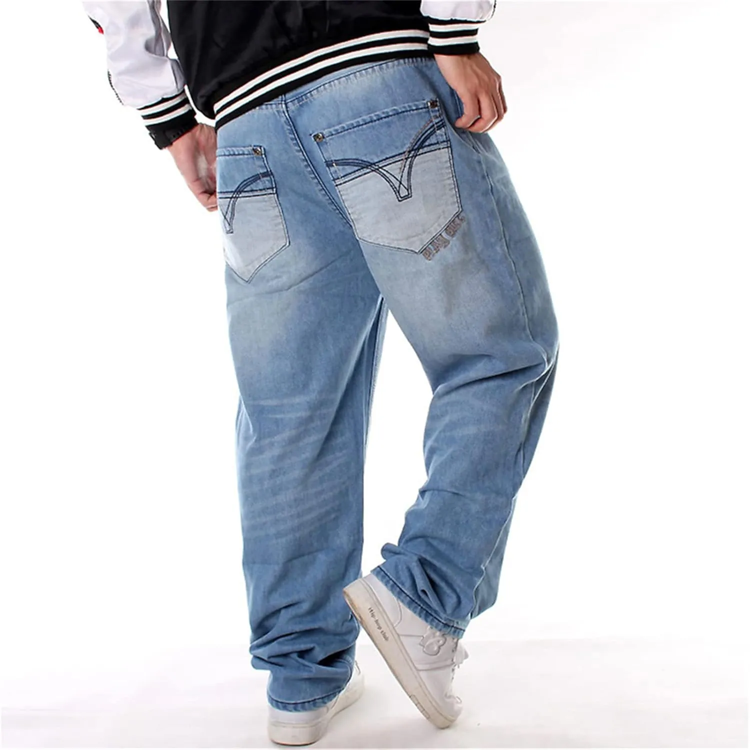Veroders Men's Baggy Hip Hop Blue Jeans Loose Skateboard Pants Straight Baggy Skater Jeans for Men