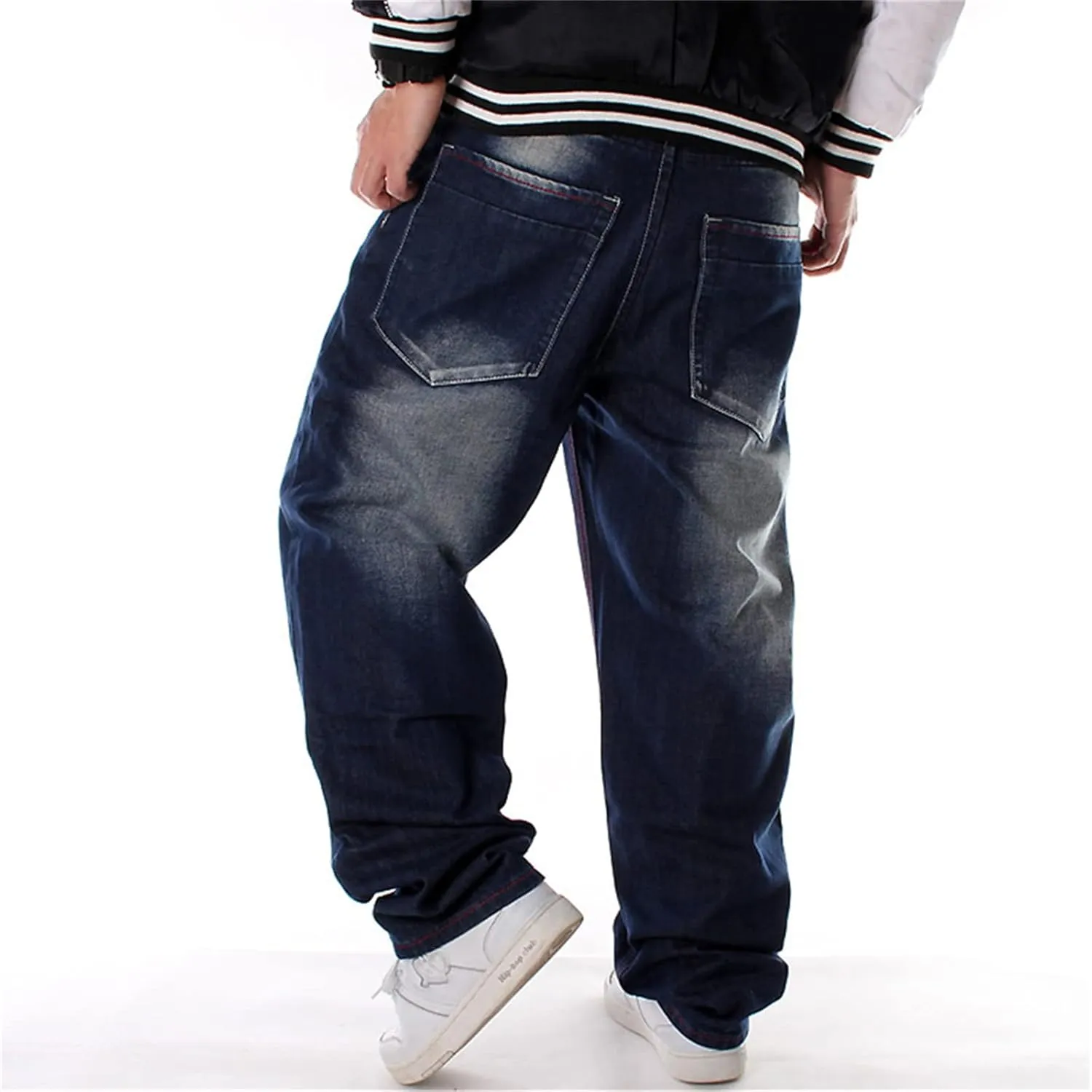 Veroders Men's Baggy Hip Hop Blue Jeans Loose Skateboard Pants Straight Baggy Skater Jeans for Men