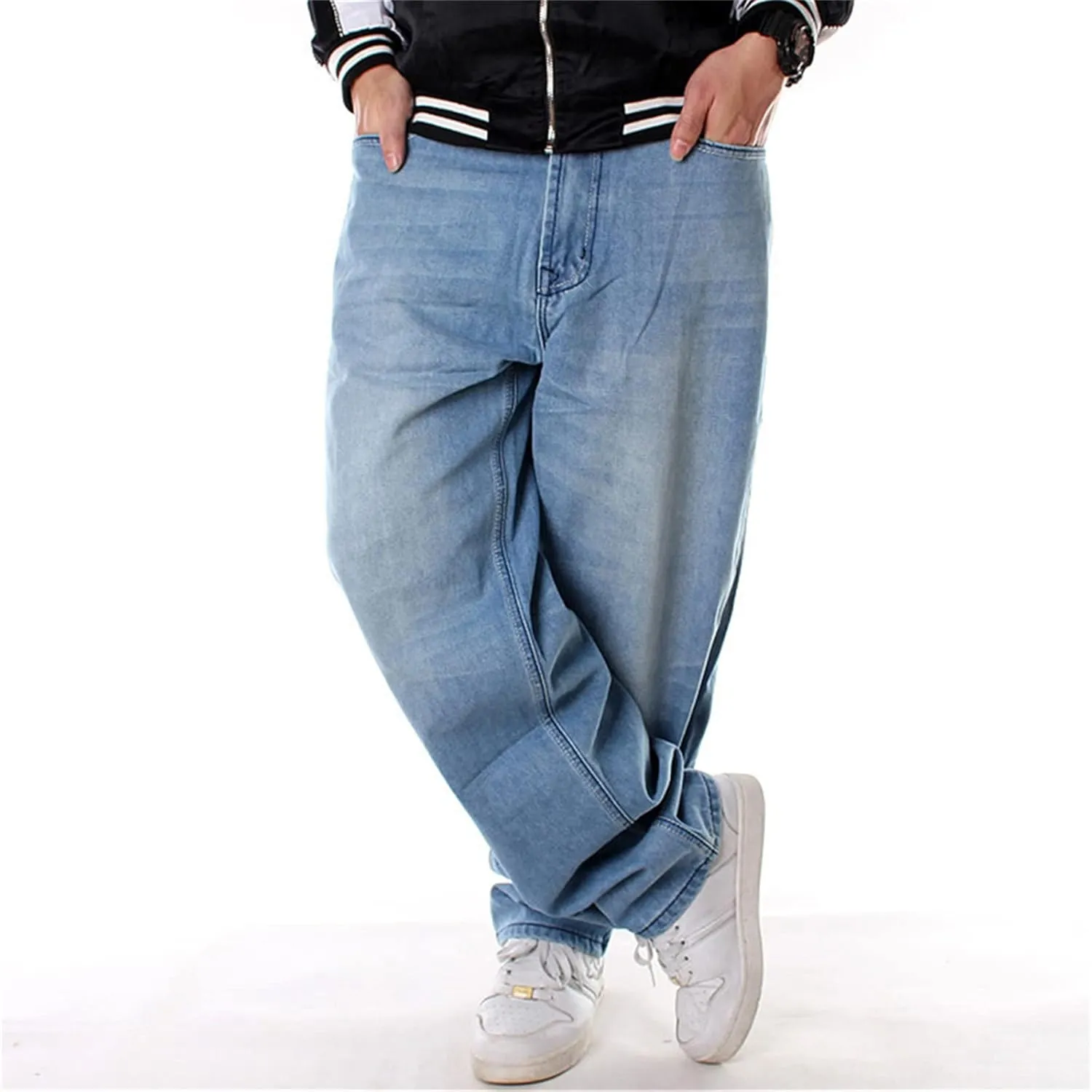 Veroders Men's Baggy Hip Hop Blue Jeans Loose Skateboard Pants Straight Baggy Skater Jeans for Men