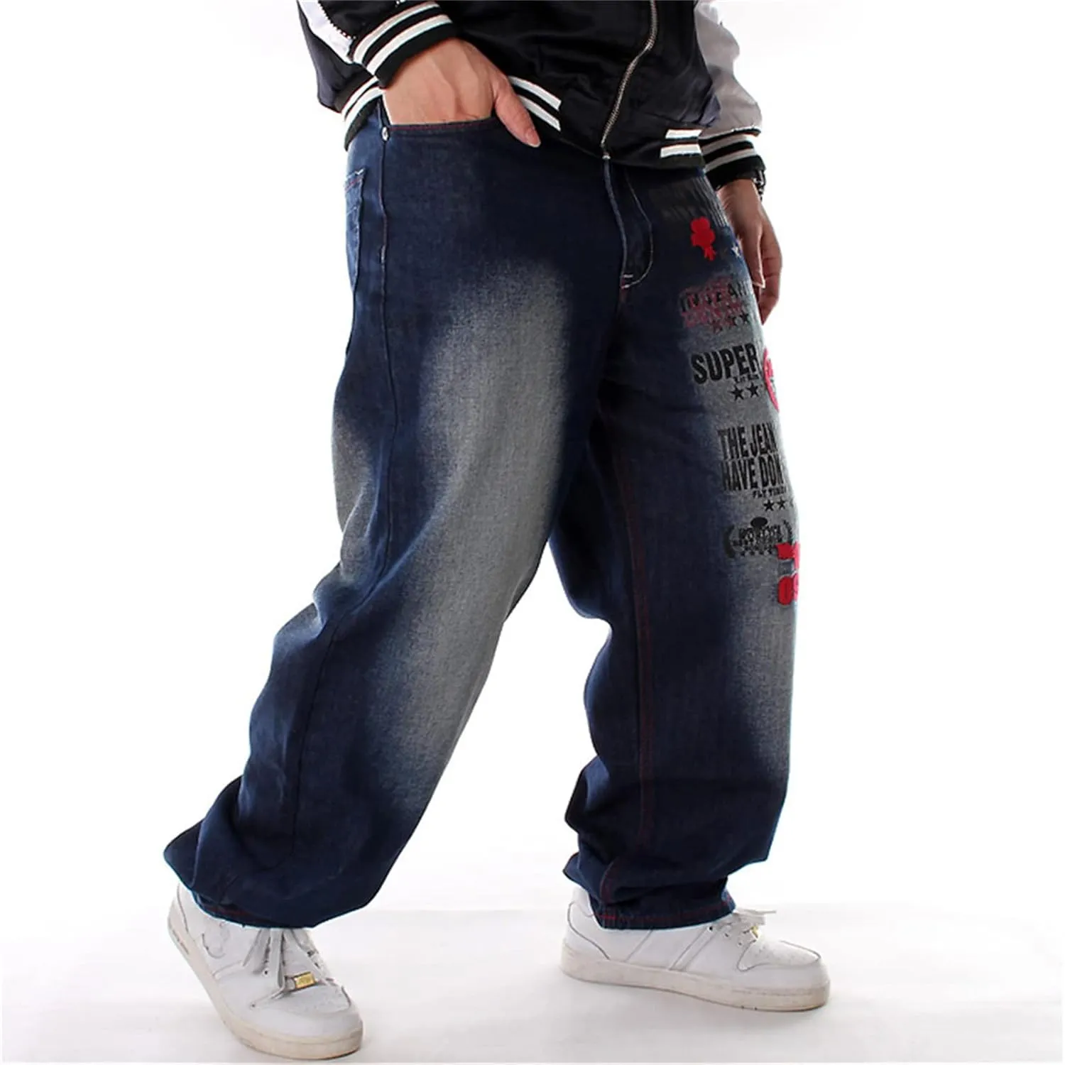 Veroders Men's Baggy Hip Hop Blue Jeans Loose Skateboard Pants Straight Baggy Skater Jeans for Men