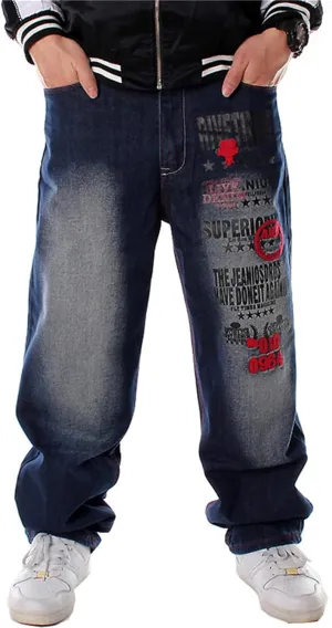 Veroders Men's Baggy Hip Hop Blue Jeans Loose Skateboard Pants Straight Baggy Skater Jeans for Men