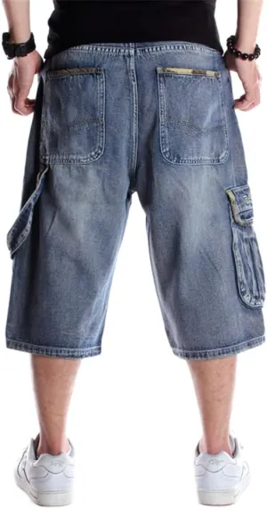 Veroders Men's Summer Shorts Baggy Hip Hop Black Jeans - Casual Straight Short Skateboard Pants Loose Jogging Jeans