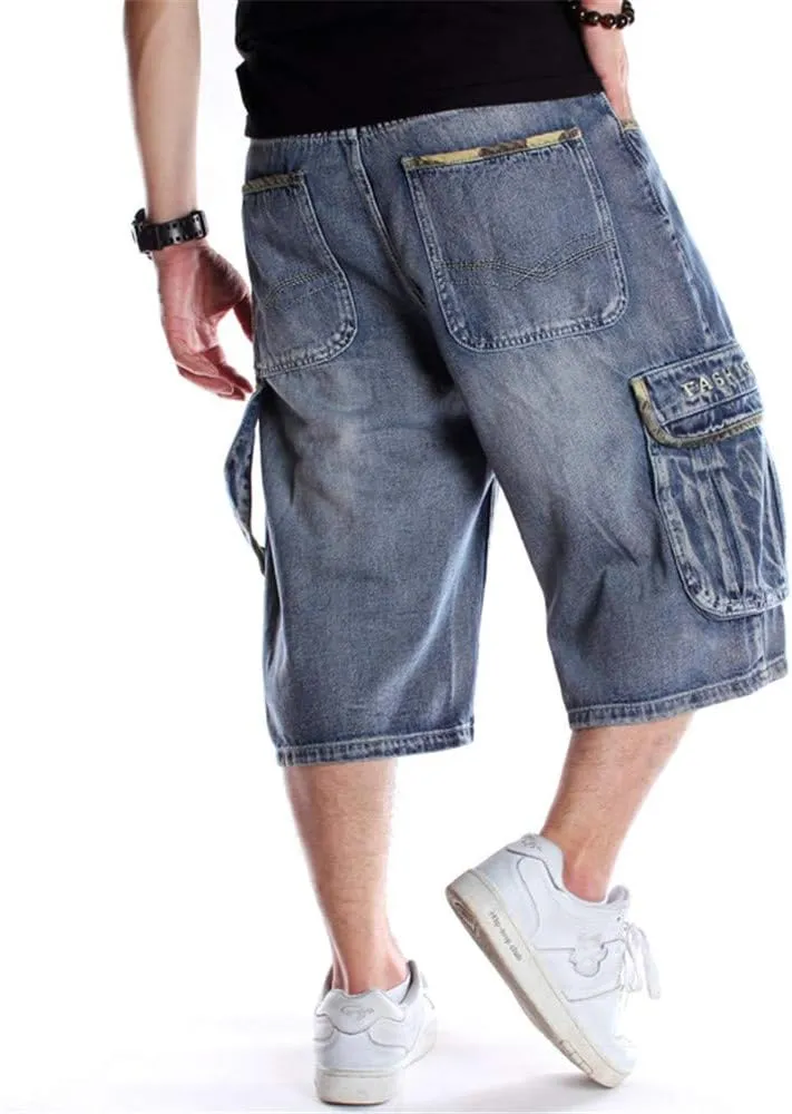 Veroders Men's Summer Shorts Baggy Hip Hop Black Jeans - Casual Straight Short Skateboard Pants Loose Jogging Jeans