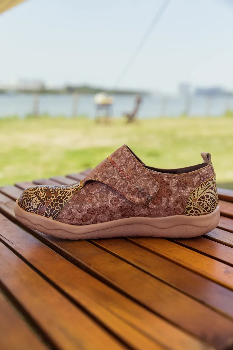 Vicconfy | BEIGE FLORAL LEATHER WRAP-TOP SNEAKER