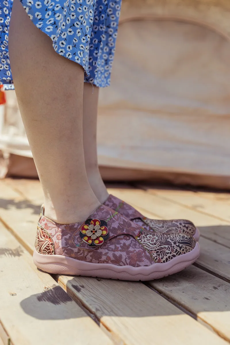 Vicconfy | BEIGE FLORAL LEATHER WRAP-TOP SNEAKER