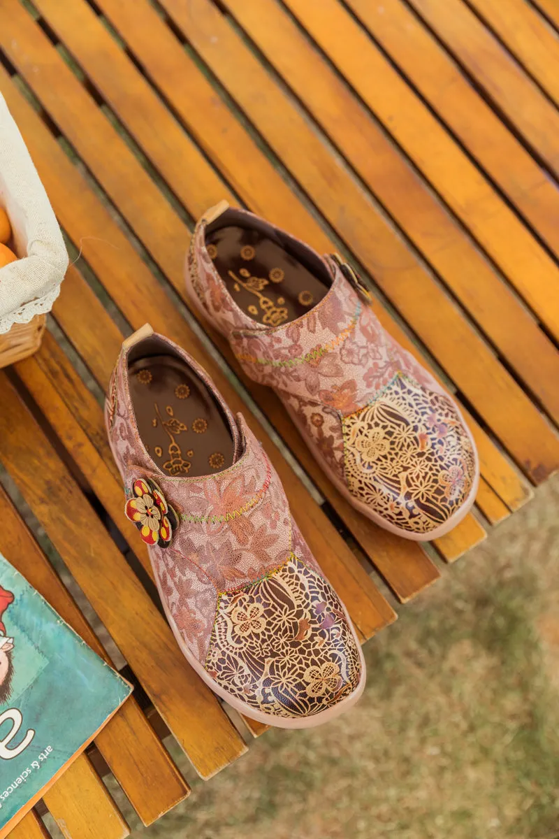 Vicconfy | BEIGE FLORAL LEATHER WRAP-TOP SNEAKER