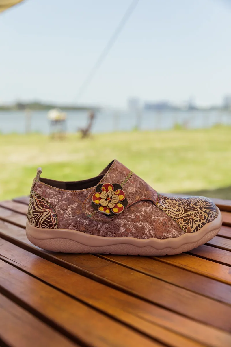 Vicconfy | BEIGE FLORAL LEATHER WRAP-TOP SNEAKER