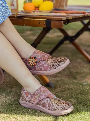 Vicconfy | BEIGE FLORAL LEATHER WRAP-TOP SNEAKER