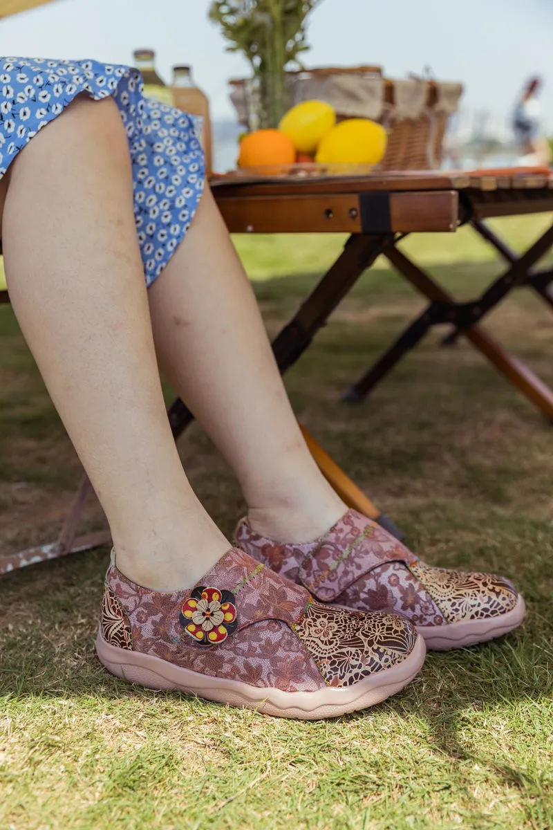 Vicconfy | BEIGE FLORAL LEATHER WRAP-TOP SNEAKER