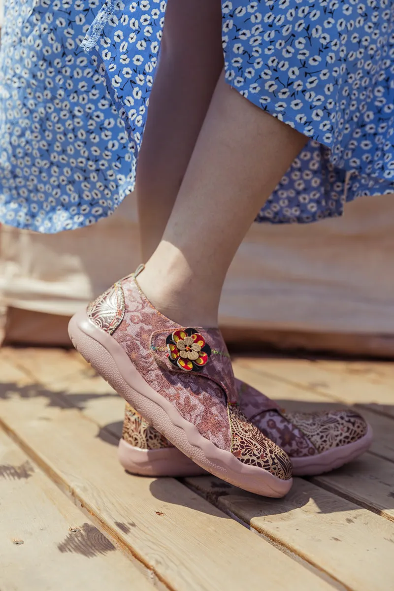 Vicconfy | BEIGE FLORAL LEATHER WRAP-TOP SNEAKER