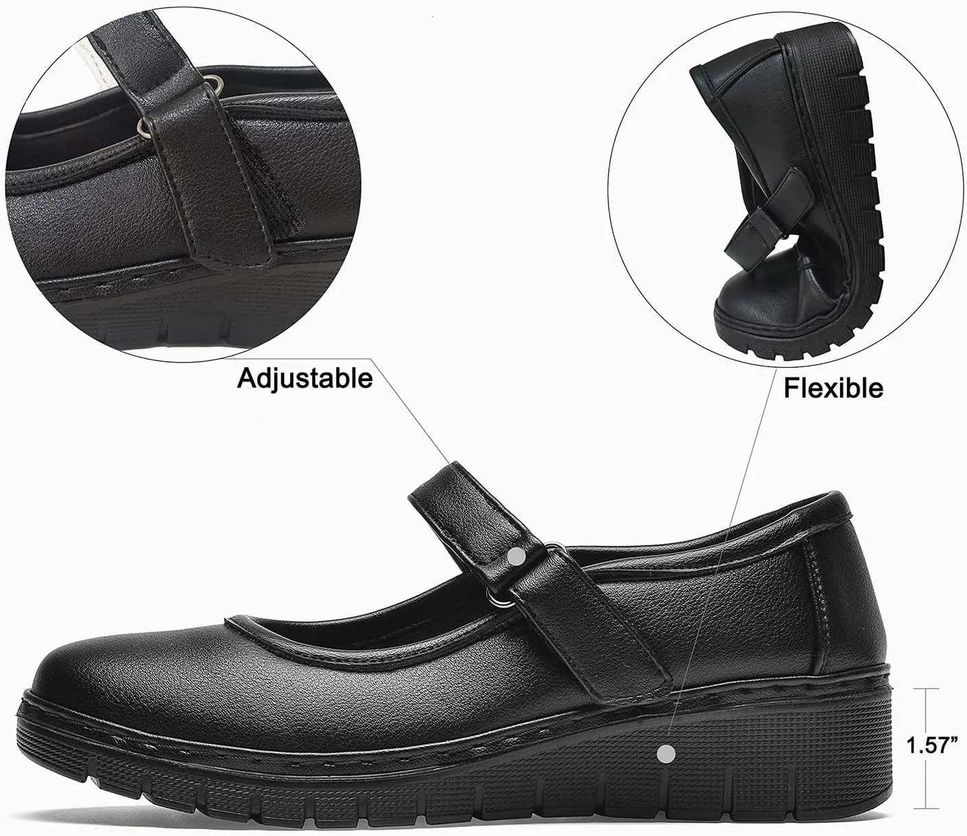 VJH confort Women s Mary Jane Flats, Breathable Comfort Round Toe Low Heel Slip-on Light Weight Walking Shoes