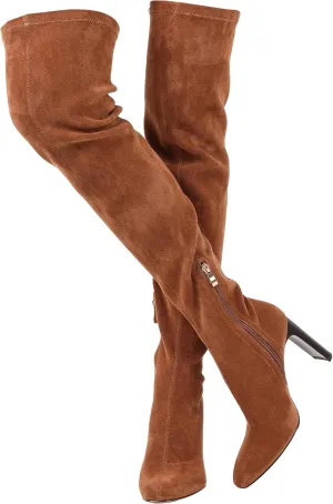 VOMIRA Thigh High Suede Boots - Square Toe, Chunky High Heels, Side Zipper, Stretch, Over the Knee, Long Boots for Women - Black - Fall Winter