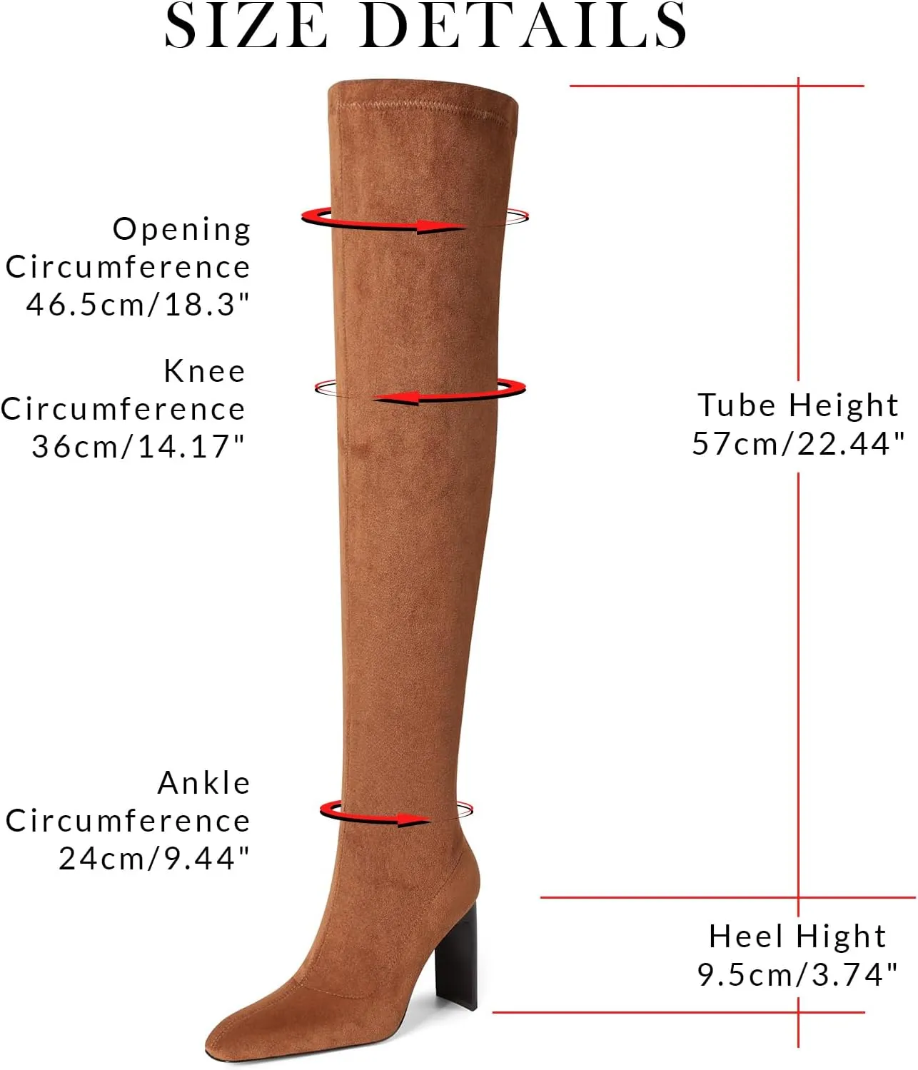VOMIRA Thigh High Suede Boots - Square Toe, Chunky High Heels, Side Zipper, Stretch, Over the Knee, Long Boots for Women - Black - Fall Winter