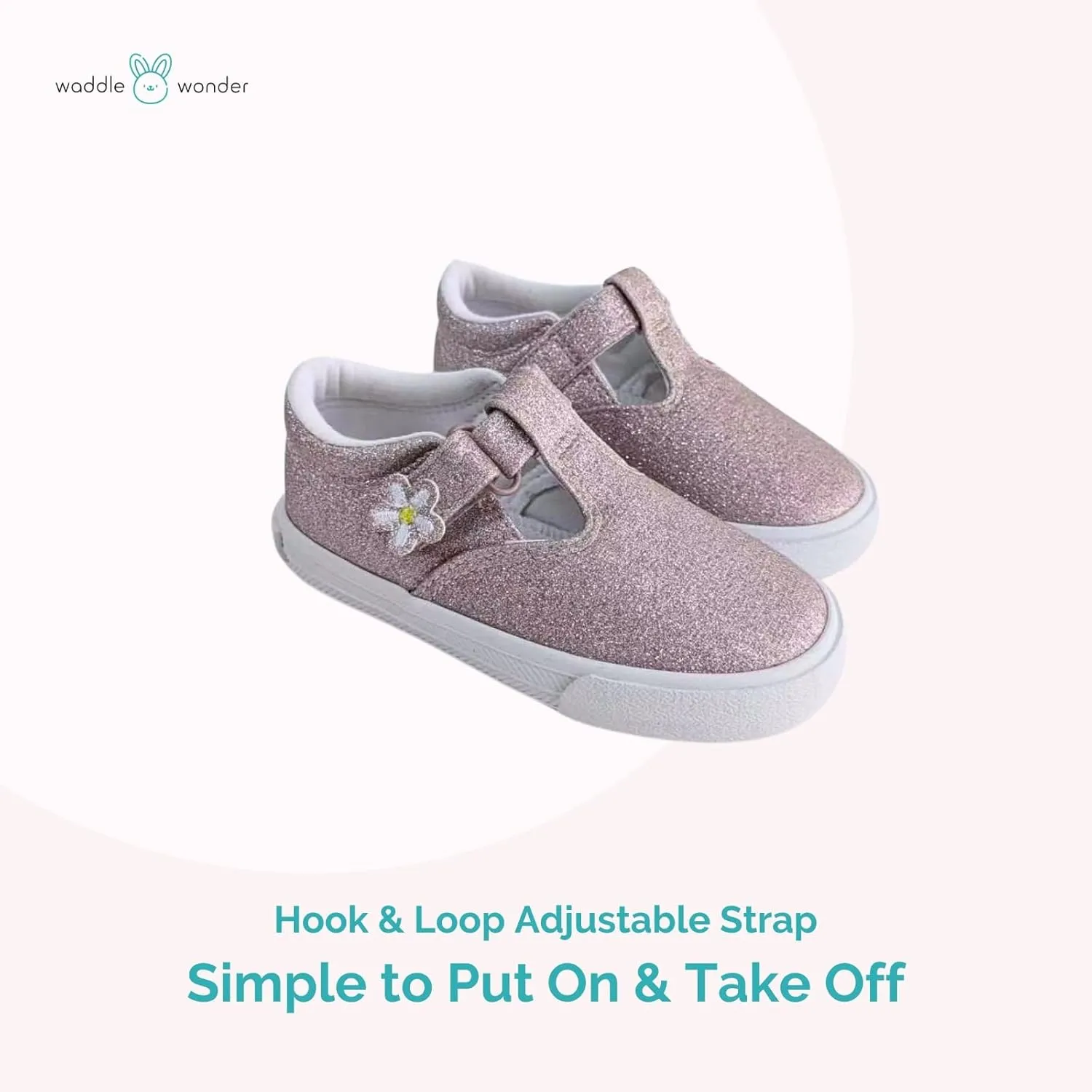 waddle wonder Toddler Glitter Mary Jane Flower Embroidery Low Top Hook Flat Memory Insole Shoes Sneaker