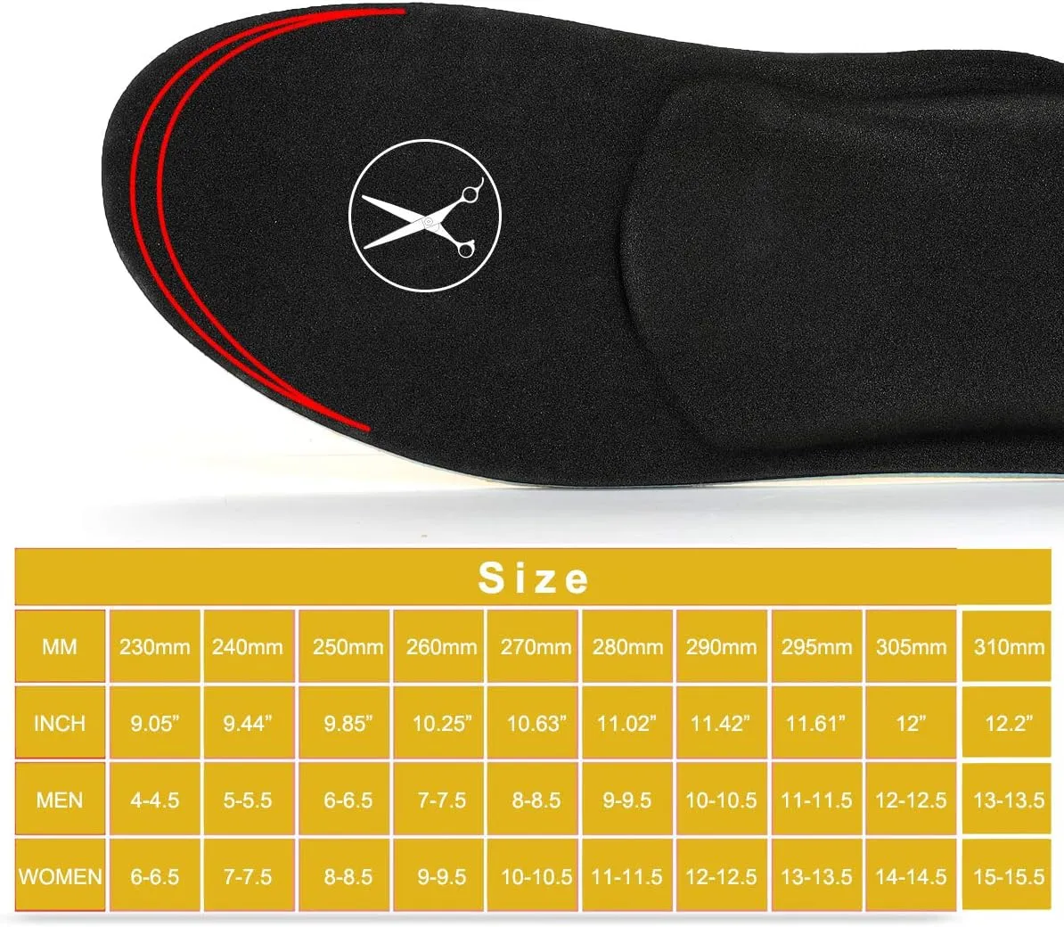 Walkomfy Full Length Orthotic Inserts Arch Support Insole, Insert for Flat Feet,Plantar Fasciitis,Feet Pain,Metatarsal Support Insoles for Men & Women Yellow,9.45"