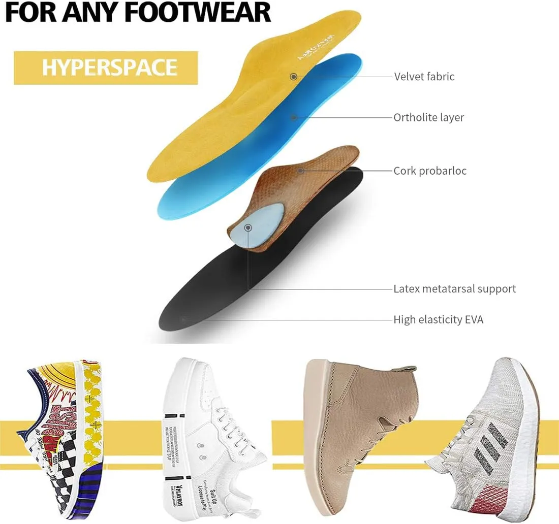 Walkomfy Full Length Orthotic Inserts Arch Support Insole, Insert for Flat Feet,Plantar Fasciitis,Feet Pain,Metatarsal Support Insoles for Men & Women Yellow,9.45"