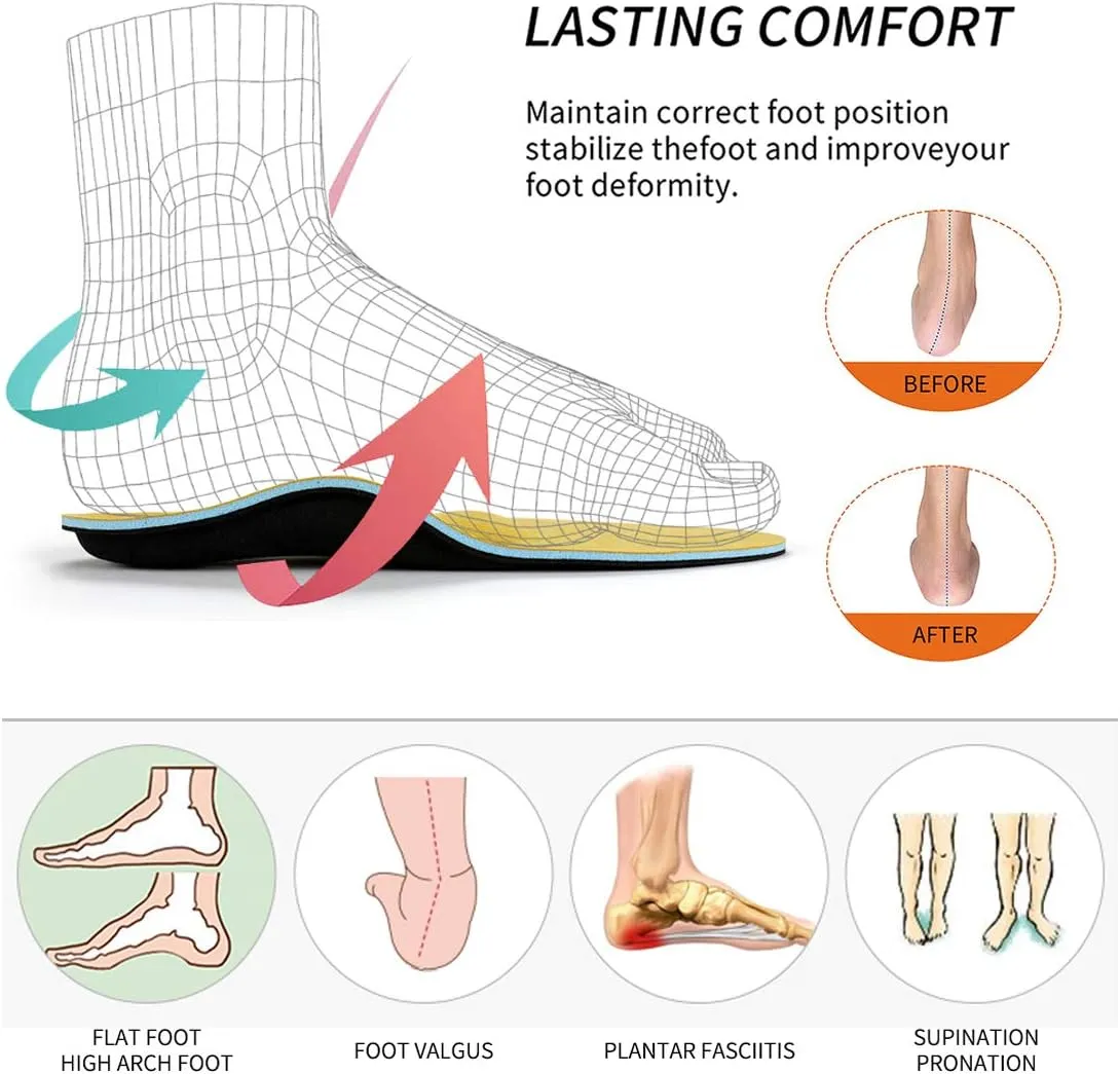 Walkomfy Full Length Orthotic Inserts Arch Support Insole, Insert for Flat Feet,Plantar Fasciitis,Feet Pain,Metatarsal Support Insoles for Men & Women Yellow,9.45"