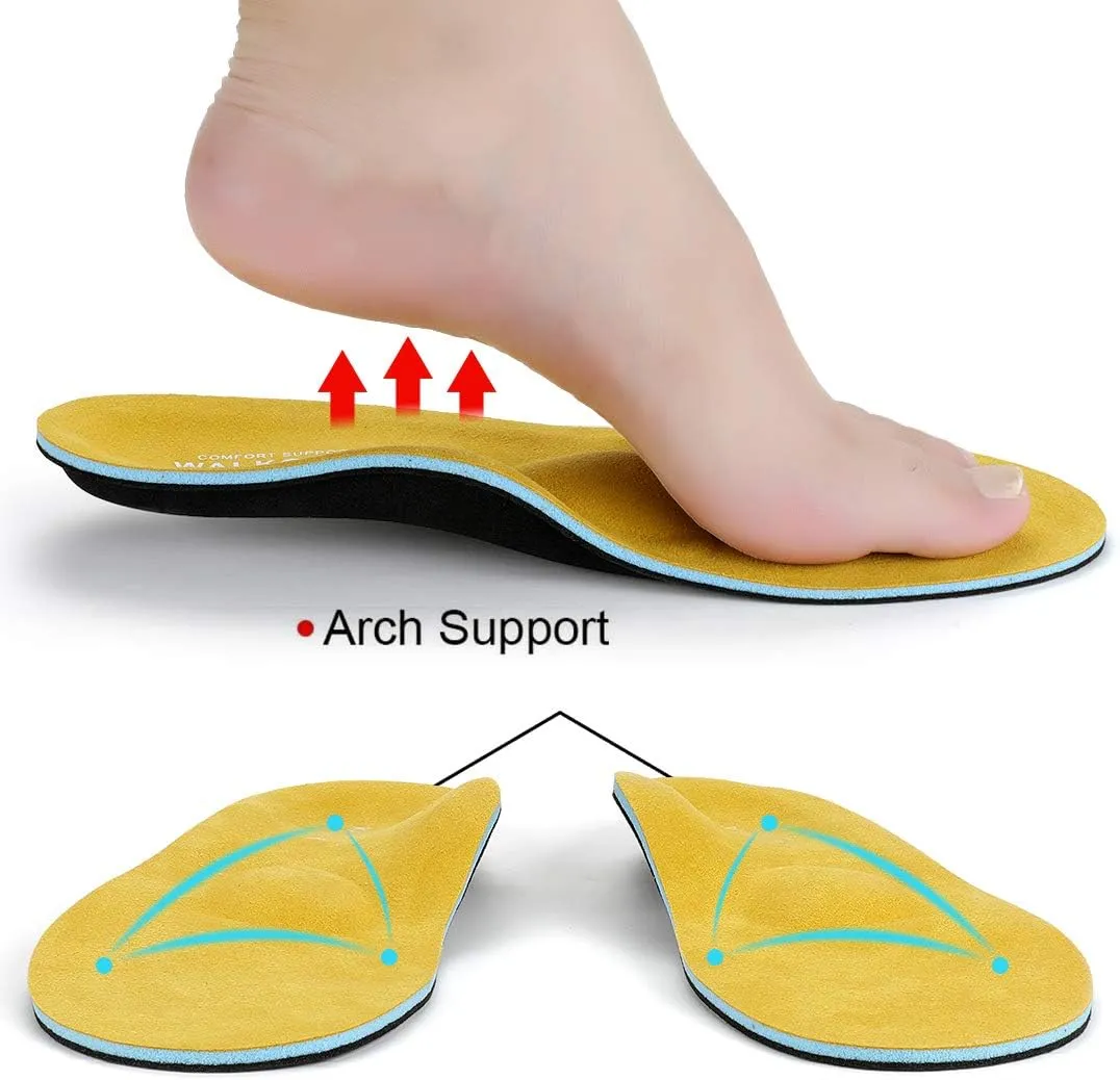 Walkomfy Full Length Orthotic Inserts Arch Support Insole, Insert for Flat Feet,Plantar Fasciitis,Feet Pain,Metatarsal Support Insoles for Men & Women Yellow,9.45"