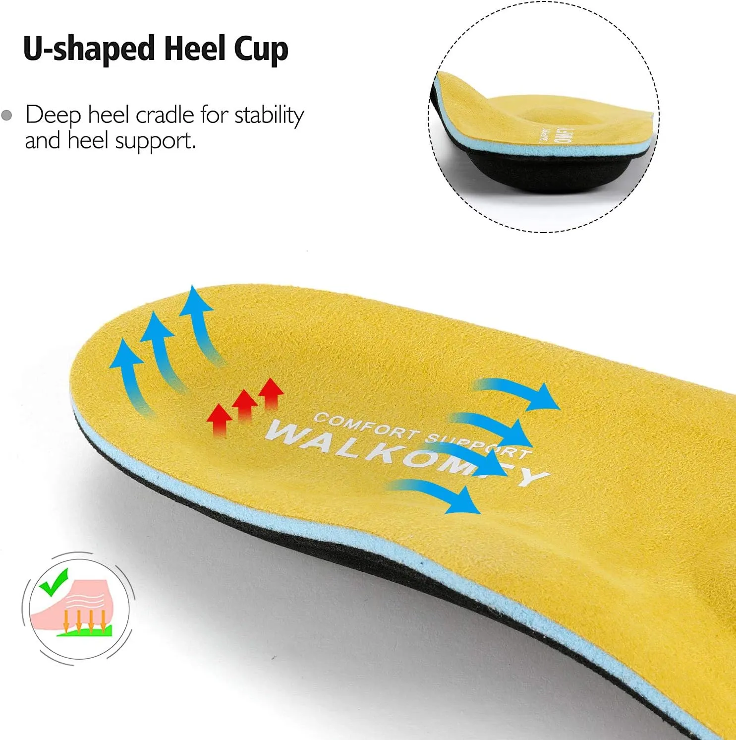 Walkomfy Full Length Orthotic Inserts Arch Support Insole, Insert for Flat Feet,Plantar Fasciitis,Feet Pain,Metatarsal Support Insoles for Men & Women Yellow,9.45"